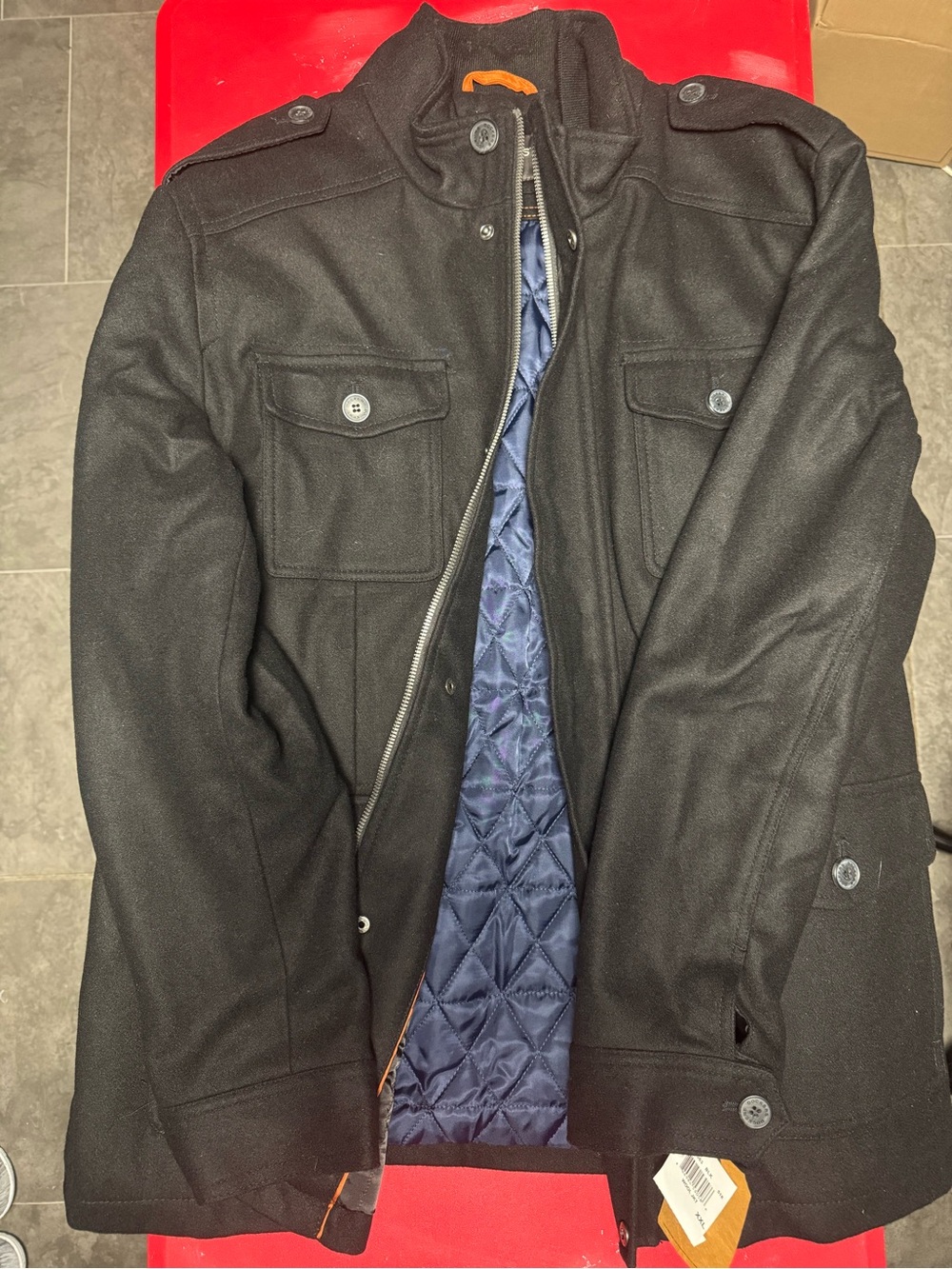 Dockers Black Pea Coat with Navy Quilted Lining
